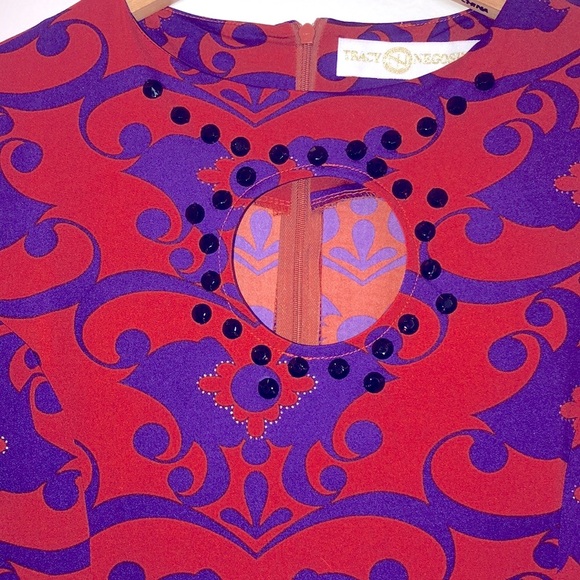 Embellished Ginger Damask Long Sleeve Dress - Picture 4 of 9